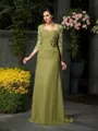 A-line Sweetheart 1/2 Sleeves Floor-Length Statuesque Chiffon Mother of the Bride Dress With Hand-Made Flower