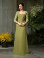 A-line Sweetheart 1/2 Sleeves Floor-Length Statuesque Chiffon Mother of the Bride Dress With Hand-Made Flower