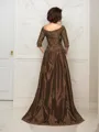 A-line Off-the-Shoulder 1/2 Sleeves Sweep Train Taffeta Endearing Mother of the Bride Dress With Beading