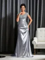 Tasteful Trumpet/Mermaid Scoop Short Sleeves Sweep Train Silk like Satin Mother of the Bride Dress With Beading