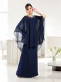 A-line Gorgeous Scoop 3/4 Sleeves Floor-Length Chiffon Mother of the Bride Dress