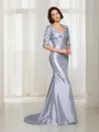 Trumpet/Mermaid Sweetheart 1/2 Sleeves Elegant Sweep Train Taffeta Mother of the Bride Dress With Applique