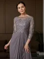 A-line Scoop 3/4 Sleeves Floor-Length Sophisticated Chiffon Mother of the Bride Dress