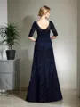 Sheath/Column V-Neck 1/2 Sleeves Floor-Length Graceful Satin Mother of the Bride Dress With Applique