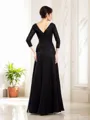 A-line V-Neck 3/4 Sleeves Floor-Length Satin Regal Mother of the Bride Dress With Beading