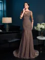 Sheath/Column Scoop Refined 3/4 Sleeves Court Train Chiffon Mother of the Bride Dress With Beading