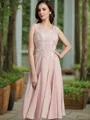 A-line Scoop Sleeveless Tea-Length Timeless Chiffon Mother of the Bride Dress