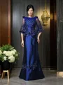 A-line Scoop Radiant 1/2 Sleeves Floor-Length Taffeta Mother of the Bride Dress With Beading