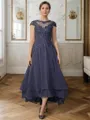 A-line Scoop Short Sleeves Asymmetrical Gracious Chiffon Mother of the Bride Dress