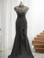 Sheath/Column High Neck Short Sleeves Sweep Train Chiffon Stunning Mother of the Bride Dress