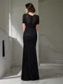 Polished Sheath/Column Jewel Short Sleeves Floor-Length Silk like Satin Mother of the Bride Dress With Lace