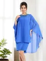 Sheath/Column Bateau 3/4 Sleeves Charming Knee-Length Chiffon Mother of the Bride Dress