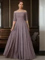 A-line Off-the-Shoulder 3/4 Sleeves Floor-Length Noble Chiffon Mother of the Bride Dress