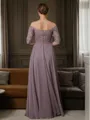 A-line Off-the-Shoulder 3/4 Sleeves Floor-Length Noble Chiffon Mother of the Bride Dress