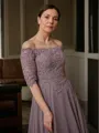A-line Off-the-Shoulder 3/4 Sleeves Floor-Length Noble Chiffon Mother of the Bride Dress