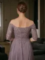 A-line Off-the-Shoulder 3/4 Sleeves Floor-Length Noble Chiffon Mother of the Bride Dress