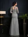 Sheath/Column Scoop 3/4 Sleeves Floor-Length Tulle Rhythmic Mother of the Bride Dress With Beading