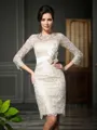 Sheath/Column Scoop 3/4 Sleeves Short/Mini Sophisticated Lace Mother of the Bride Dress With Bowknot
