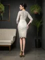 Sheath/Column Scoop 3/4 Sleeves Short/Mini Sophisticated Lace Mother of the Bride Dress With Bowknot