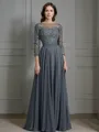 A-line Bateau 3/4 Sleeves Floor-Length Chiffon Graceful Mother of the Bride Dress
