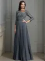 A-line Bateau 3/4 Sleeves Floor-Length Chiffon Graceful Mother of the Bride Dress