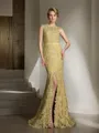 Regal Trumpet/Mermaid Scoop Sleeveless Sweep Train Lace Mother of the Bride Dress With Lace