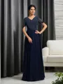 A-line V-Neck Short Sleeves Floor-Length Chic Chiffon Mother of the Bride Dress