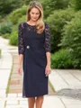 Sheath/Column Scoop 3/4 Sleeves Knee-Length Chiffon Timeless Mother of the Bride Dress