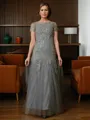 A-line Scoop Tasteful Short Sleeves Floor-Length Tulle Mother of the Bride Dress