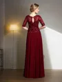A-line Bateau 1/2 Sleeves Radiant Floor-Length Chiffon Mother of the Bride Dress With Applique