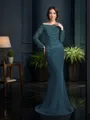 Sheath/Column Off-the-Shoulder Long Sleeves Sweep Train Impeccable Chiffon Mother of the Bride Dress With Beading