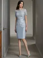 Sheath/Column Scoop Short Sleeves Knee-Length Taffeta Statuesque Mother of the Bride Dress