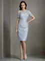 Sheath/Column Scoop Short Sleeves Knee-Length Taffeta Statuesque Mother of the Bride Dress