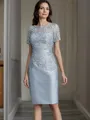 Sheath/Column Scoop Short Sleeves Knee-Length Taffeta Statuesque Mother of the Bride Dress