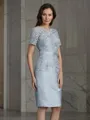 Sheath/Column Scoop Short Sleeves Knee-Length Taffeta Statuesque Mother of the Bride Dress