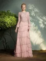 Sheath/Column Scoop Long Sleeves Floor-Length Chiffon Sophisticated Mother of the Bride Dress With Ruffles