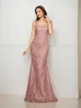 Trumpet/Mermaid Regal Straps Sleeveless Sweep Train Lace Mother of the Bride Dress With Lace
