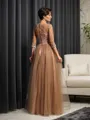 A-line Scoop 3/4 Sleeves Floor-Length Chic Silk like Satin Mother of the Bride Dress