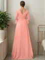 A-line V-Neck Long Sleeves Sweep Train Chiffon Flattering Mother of the Bride Dress