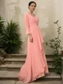 A-line V-Neck Long Sleeves Sweep Train Chiffon Flattering Mother of the Bride Dress