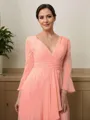 A-line V-Neck Long Sleeves Sweep Train Chiffon Flattering Mother of the Bride Dress