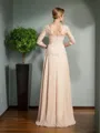 A-line Scoop 3/4 Sleeves Tasteful Floor-Length Chiffon Mother of the Bride Dress With Applique