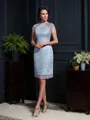 Sheath/Column Scoop Short Sleeves Short/Mini Radiant Satin Mother of the Bride Dress With Lace