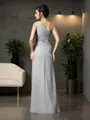Trumpet/Mermaid One-Shoulder Sleeveless Modest Floor-Length Chiffon Mother of the Bride Dress With Beading