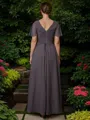 A-line V-Neck Endearing Short Sleeves Floor-Length Chiffon Mother of the Bride Dress