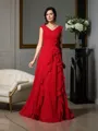 A-line V-Neck Sleeveless Floor-Length Chiffon Elegant Mother of the Bride Dress With Hand-Made Flower