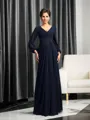 Sophisticated A-line V-Neck Long Sleeves Floor-Length Chiffon Mother of the Bride Dress With Beading
