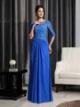 A-line Graceful Bateau 1/2 Sleeves Floor-Length Chiffon Mother of the Bride Dress With Beading