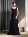 A-line Straps Regal Sleeveless Sweep Train Chiffon Mother of the Bride Dress With Beading
