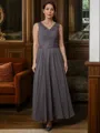 A-line V-Neck Sleeveless Ankle-Length Chiffon Chic Mother of the Bride Dress